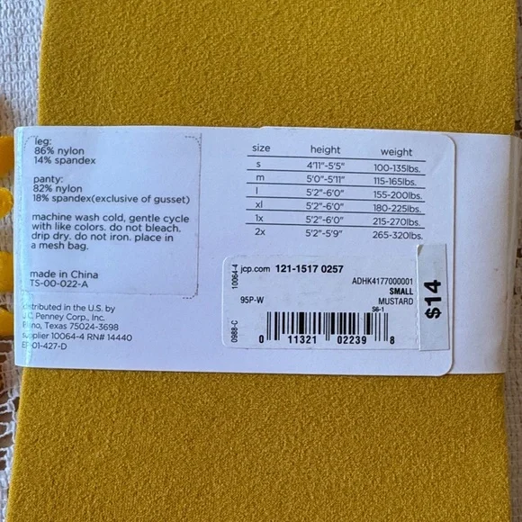 π©· JCPenney; BNWT! Mustard Colored Opaque Control Tights in Misses Size Small! - Picture 4 of 4